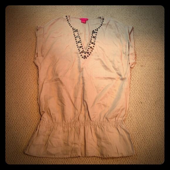 Khaki Linen Peplum Top - Picture 1 of 2